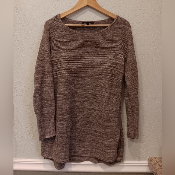 Ellen Tracy large knit brown cream cotton long sweater - Picture 1 of 5